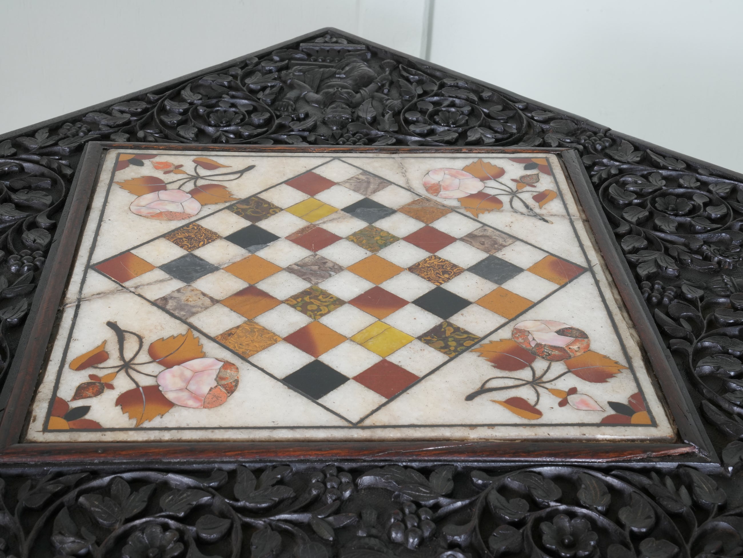 A Carved Rosewood & Pietra Dura Occasional Table