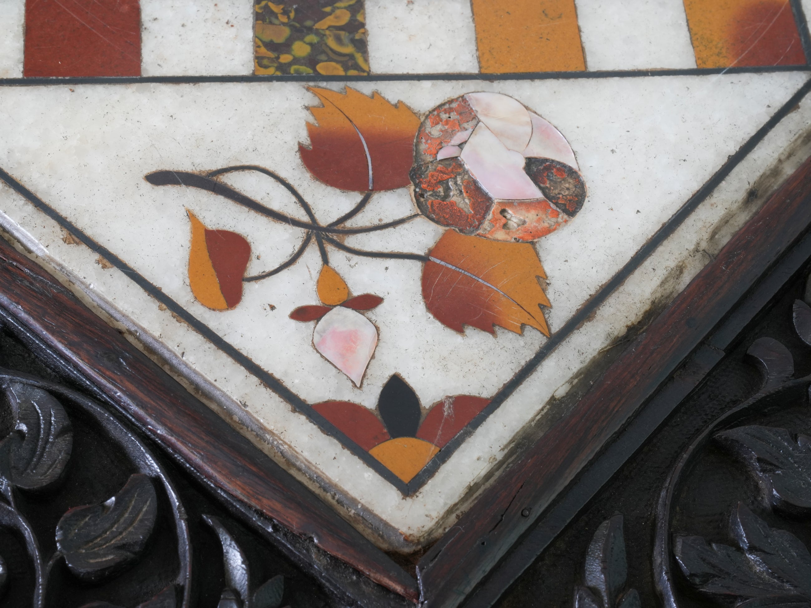 A Carved Rosewood & Pietra Dura Occasional Table