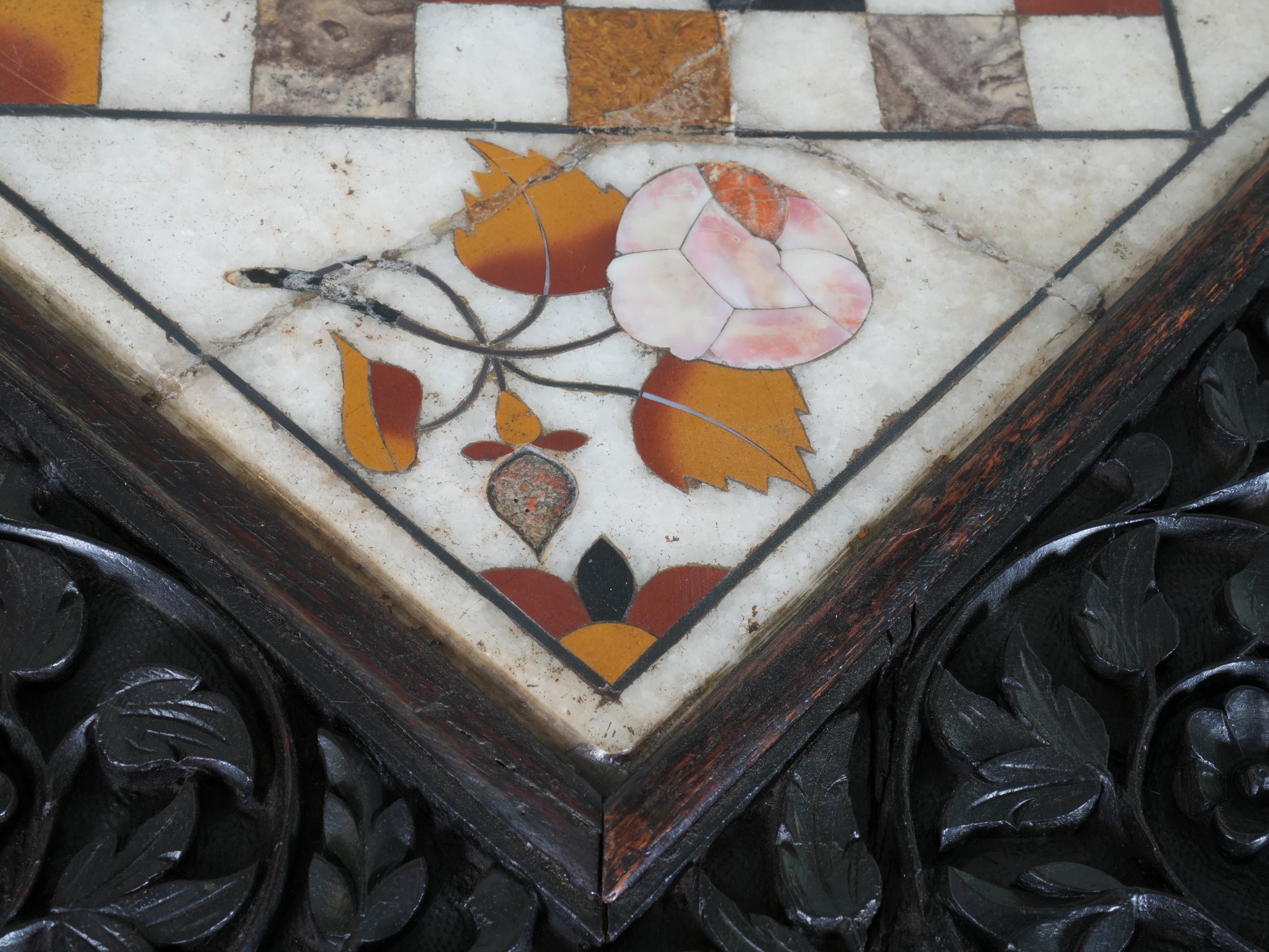 A Carved Rosewood & Pietra Dura Occasional Table