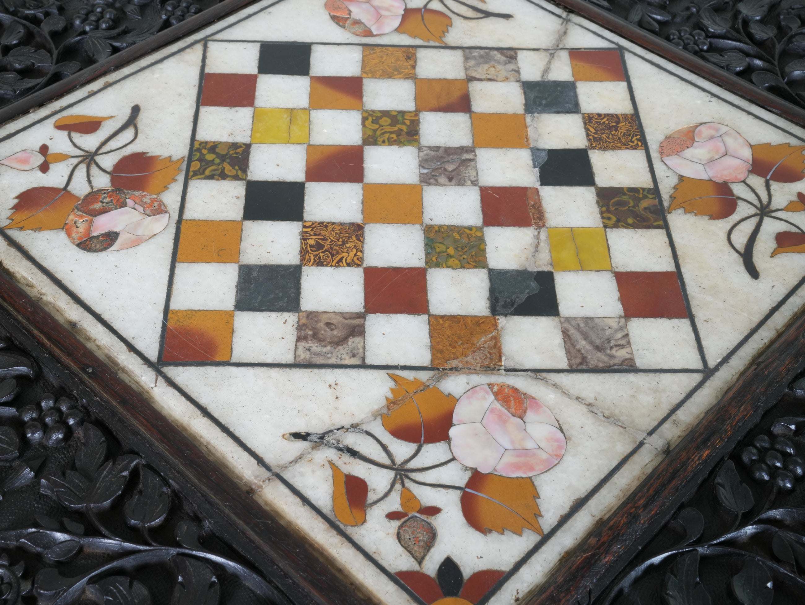 A Carved Rosewood & Pietra Dura Occasional Table