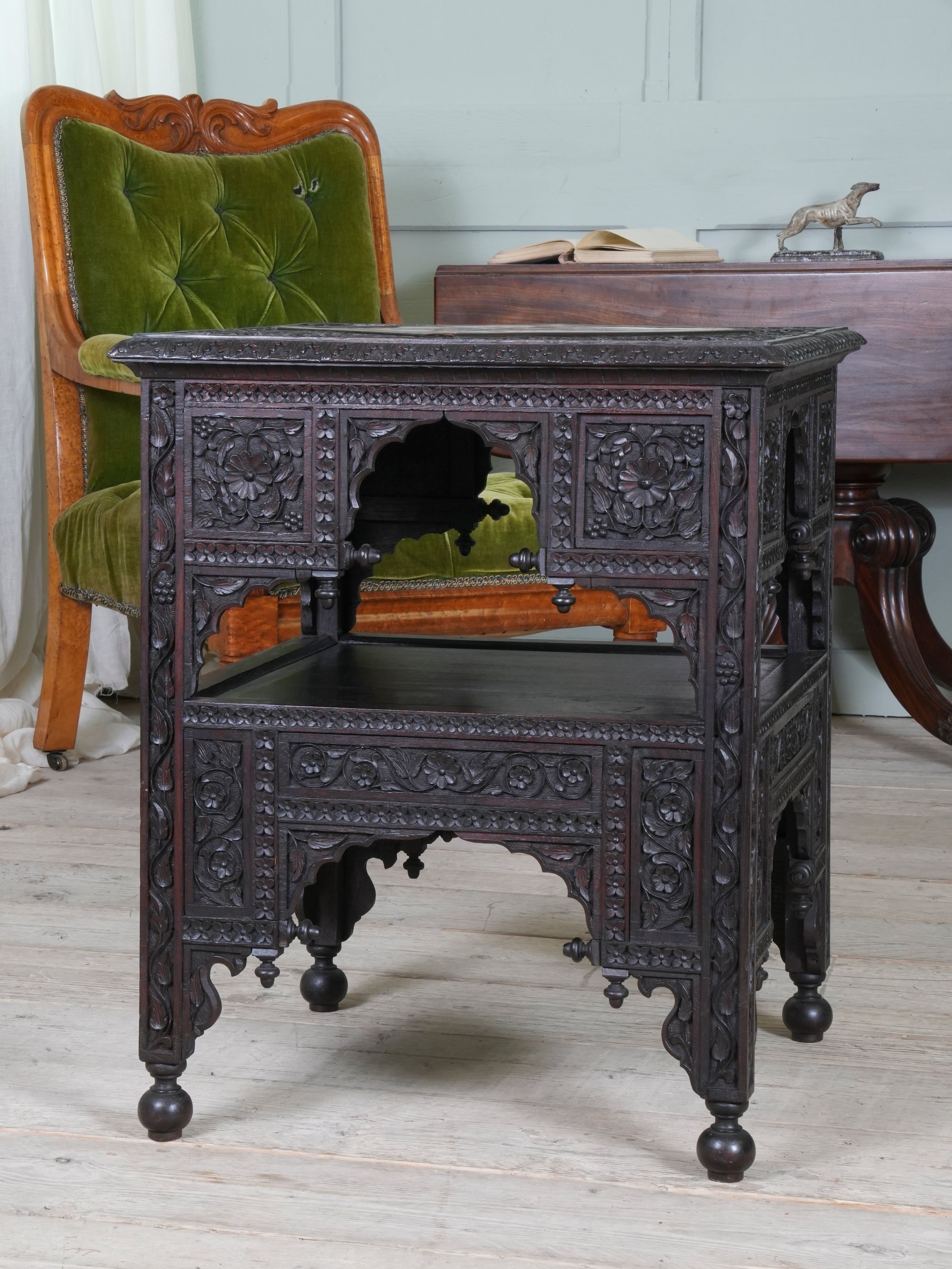 A Carved Rosewood & Pietra Dura Occasional Table
