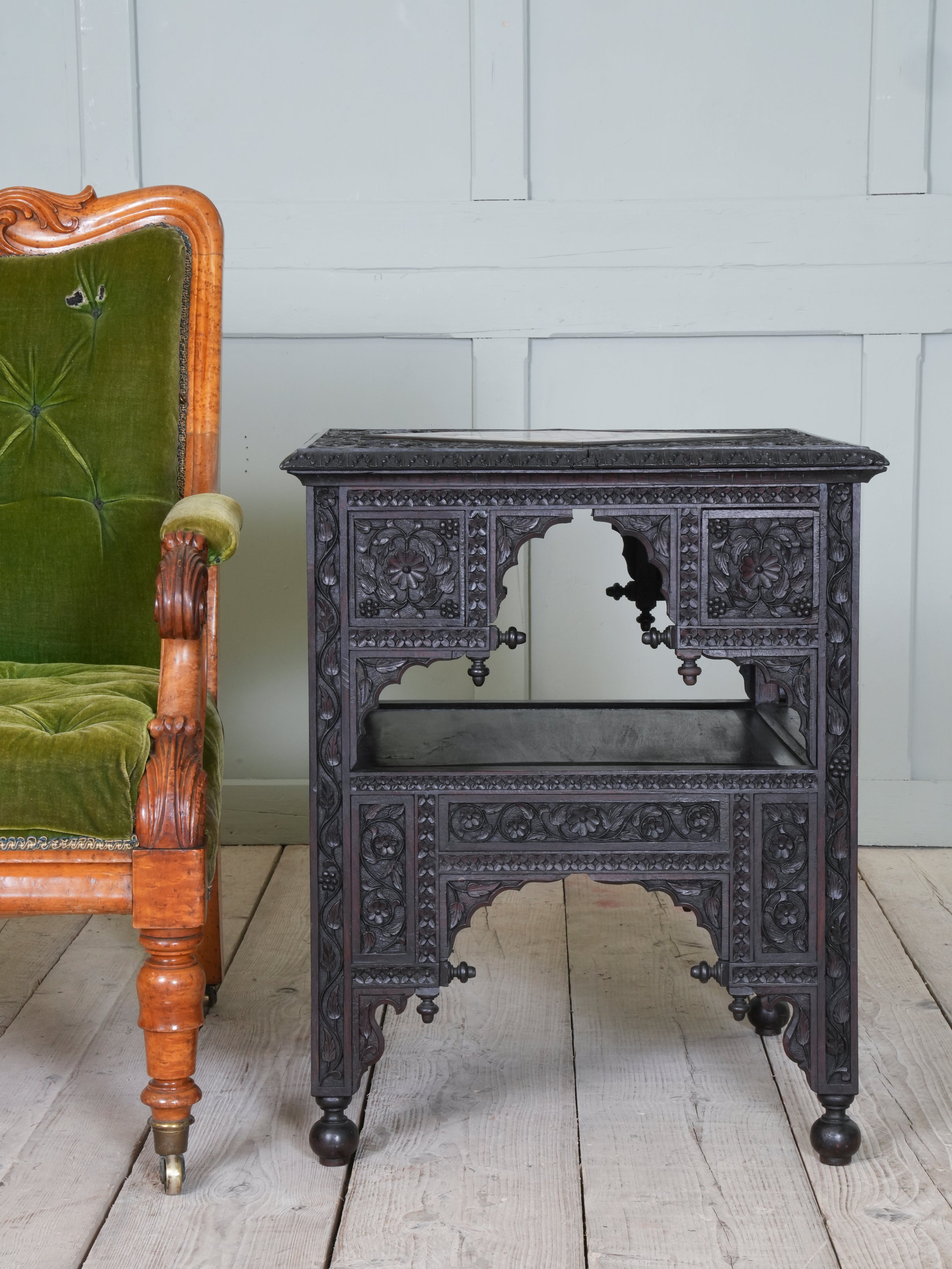 A Carved Rosewood & Pietra Dura Occasional Table