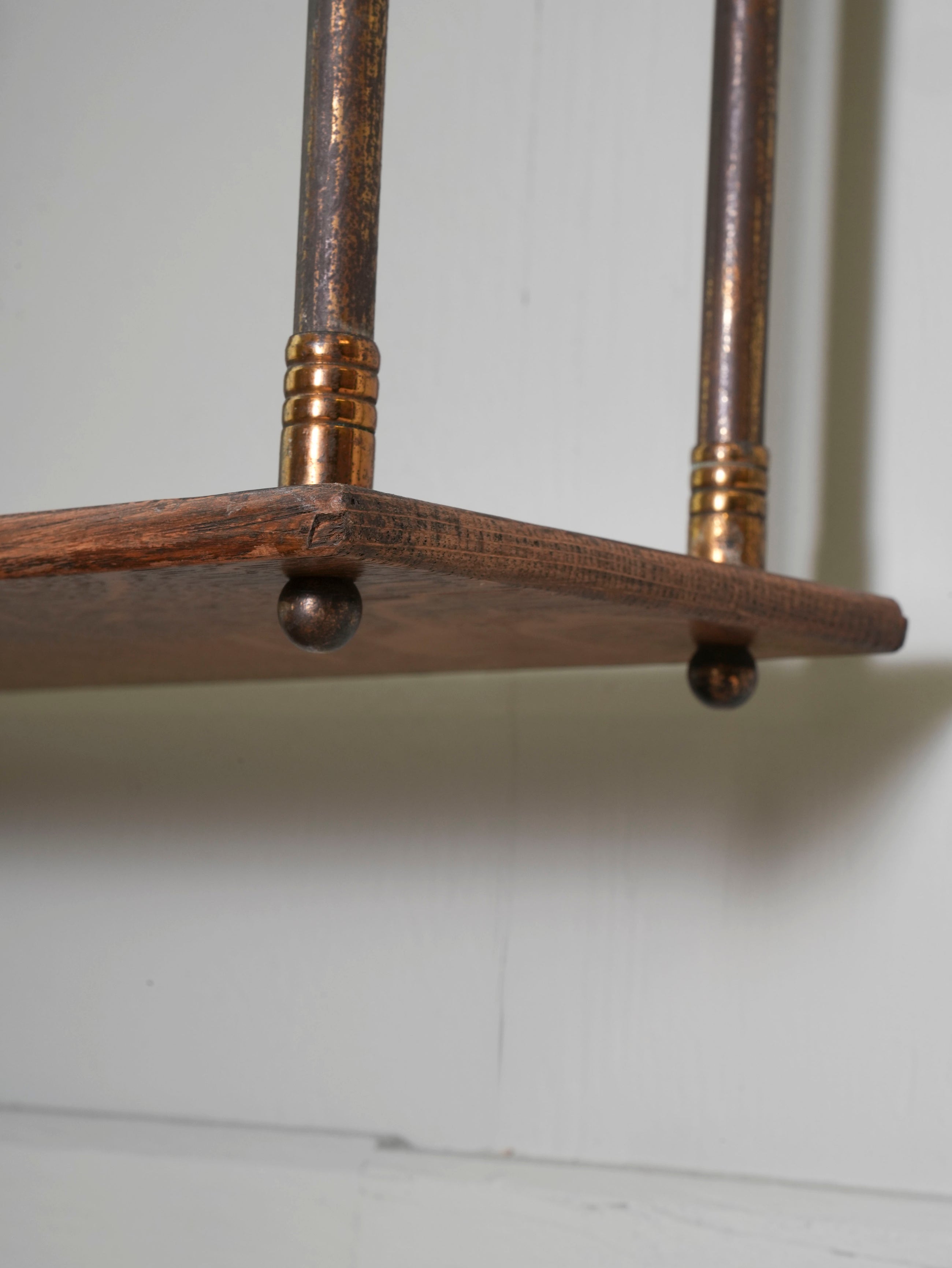 A Pair of Gilt Brass & Oak Hanging Shelves