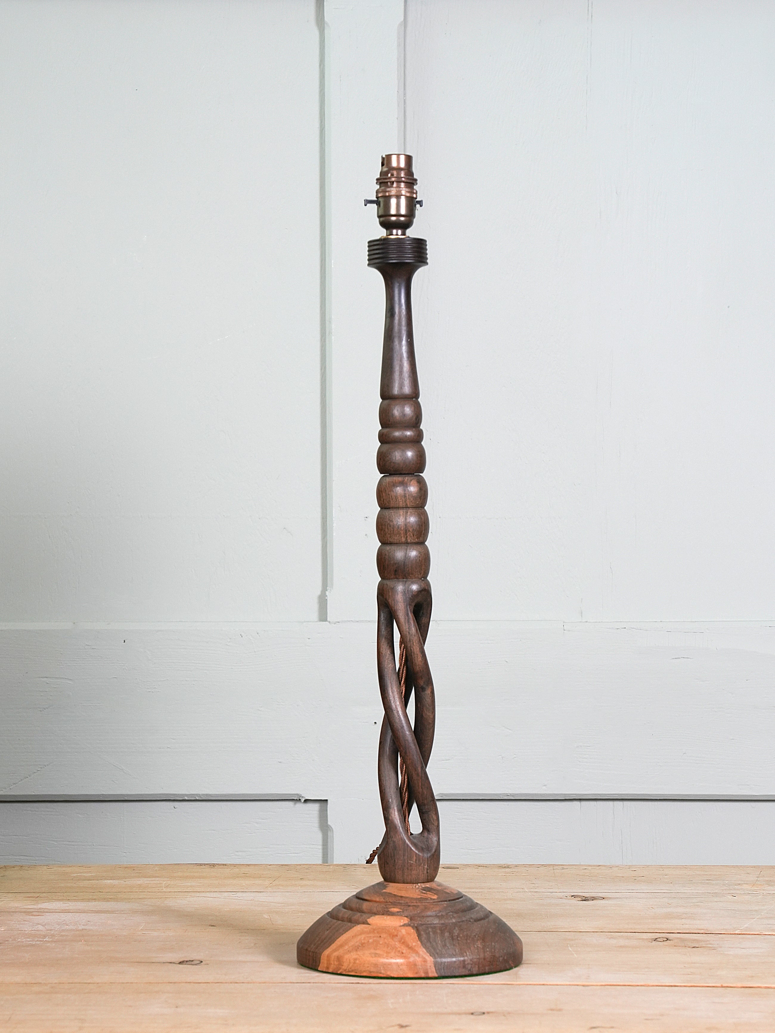 A Turned Tropical Hardwood Table Lamp