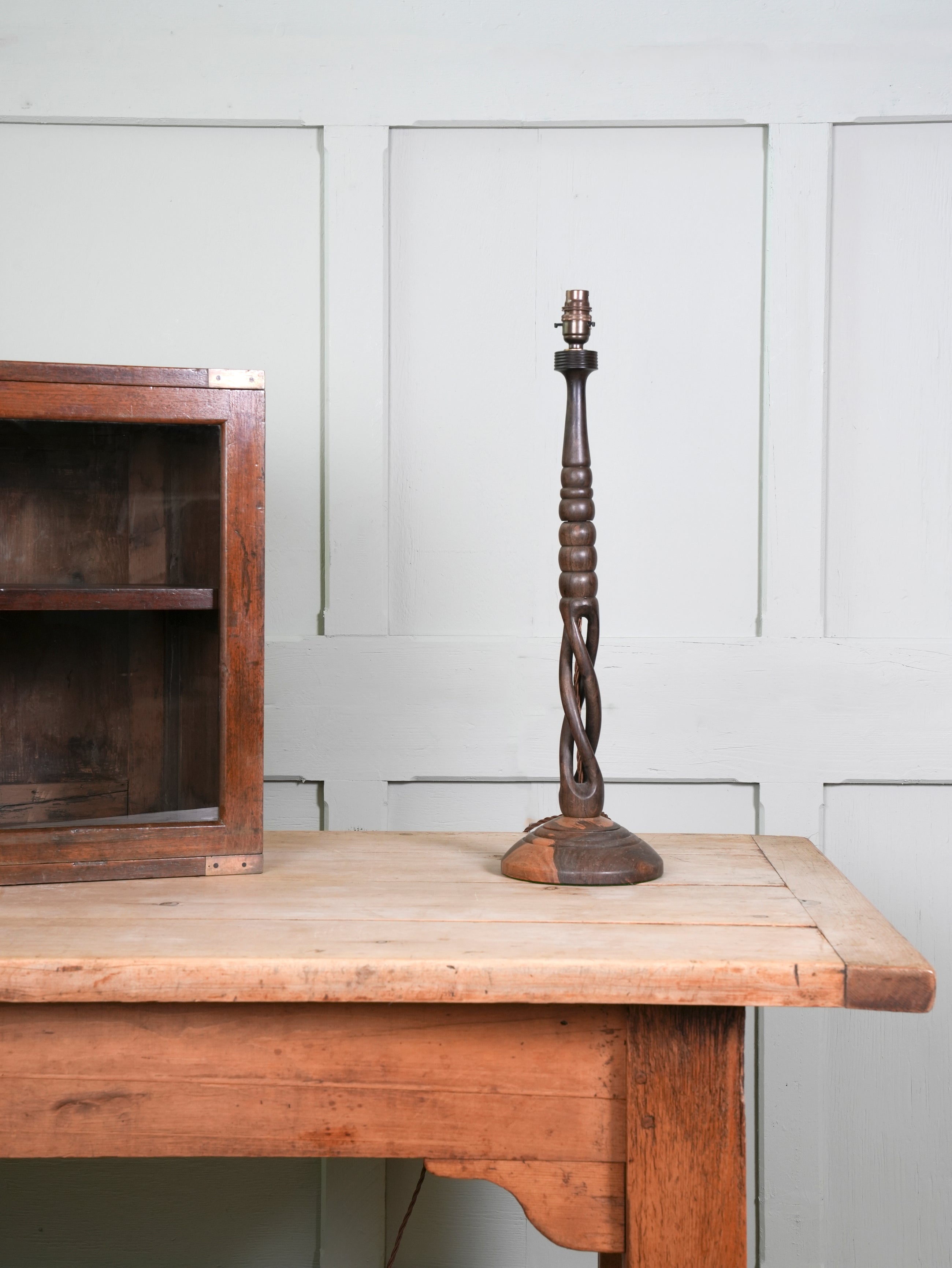A Turned Tropical Hardwood Table Lamp