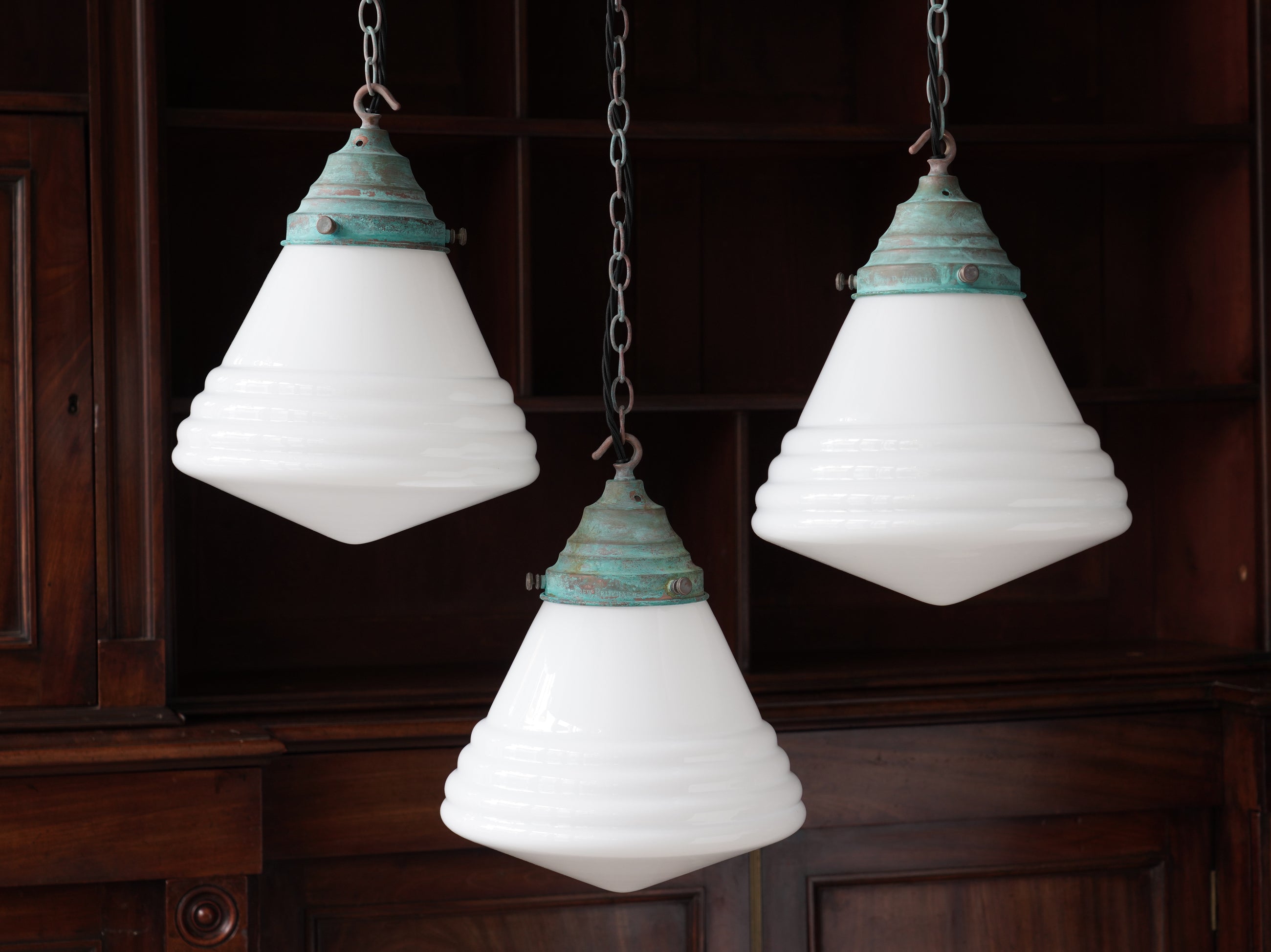 The Grace Opaline Glass Pendant Light in Verdigris