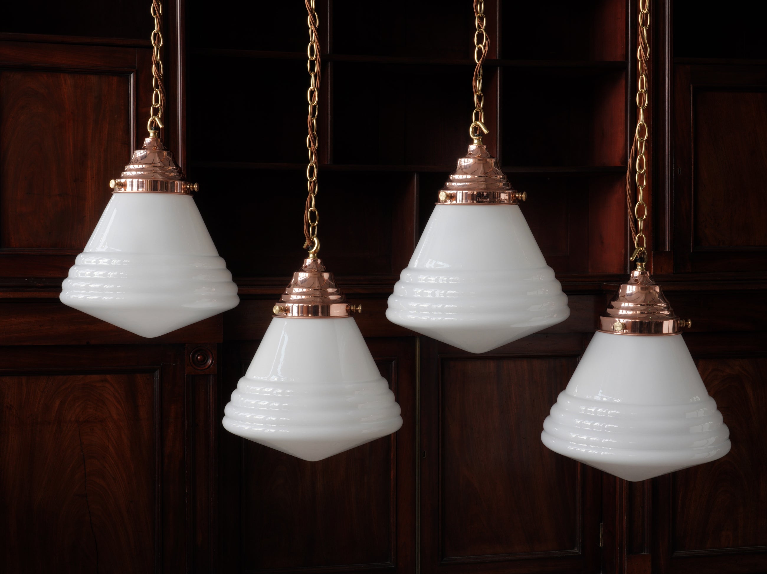 The Grace Opaline Glass Pendant Light in Polished Copper