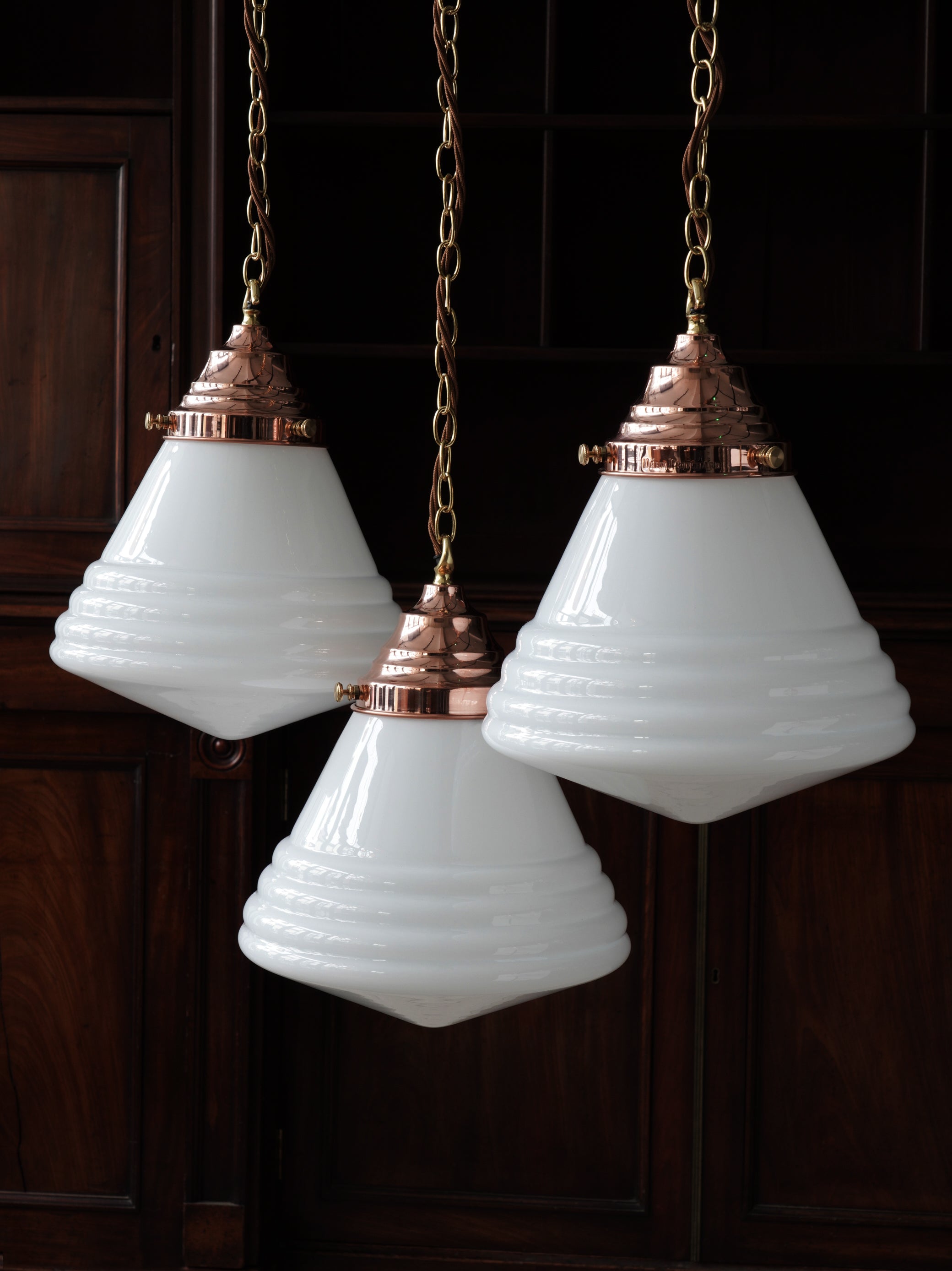 The Grace Opaline Glass Pendant Light in Polished Copper