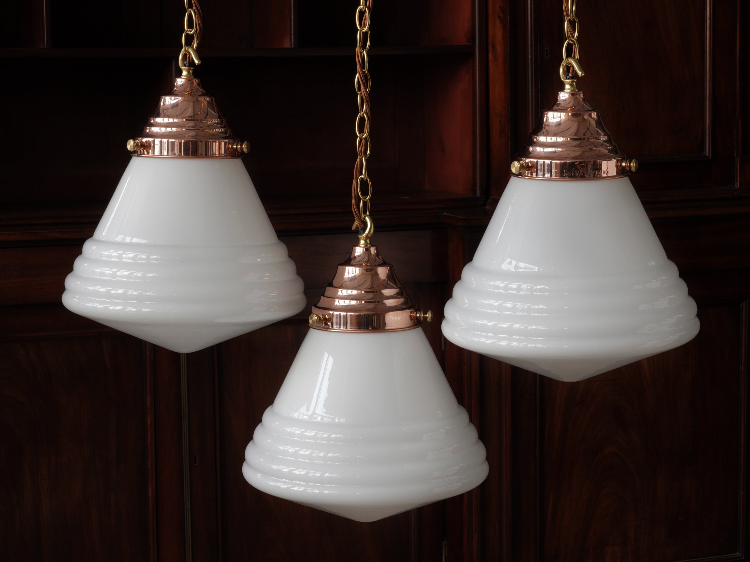 The Grace Opaline Glass Pendant Light in Polished Copper