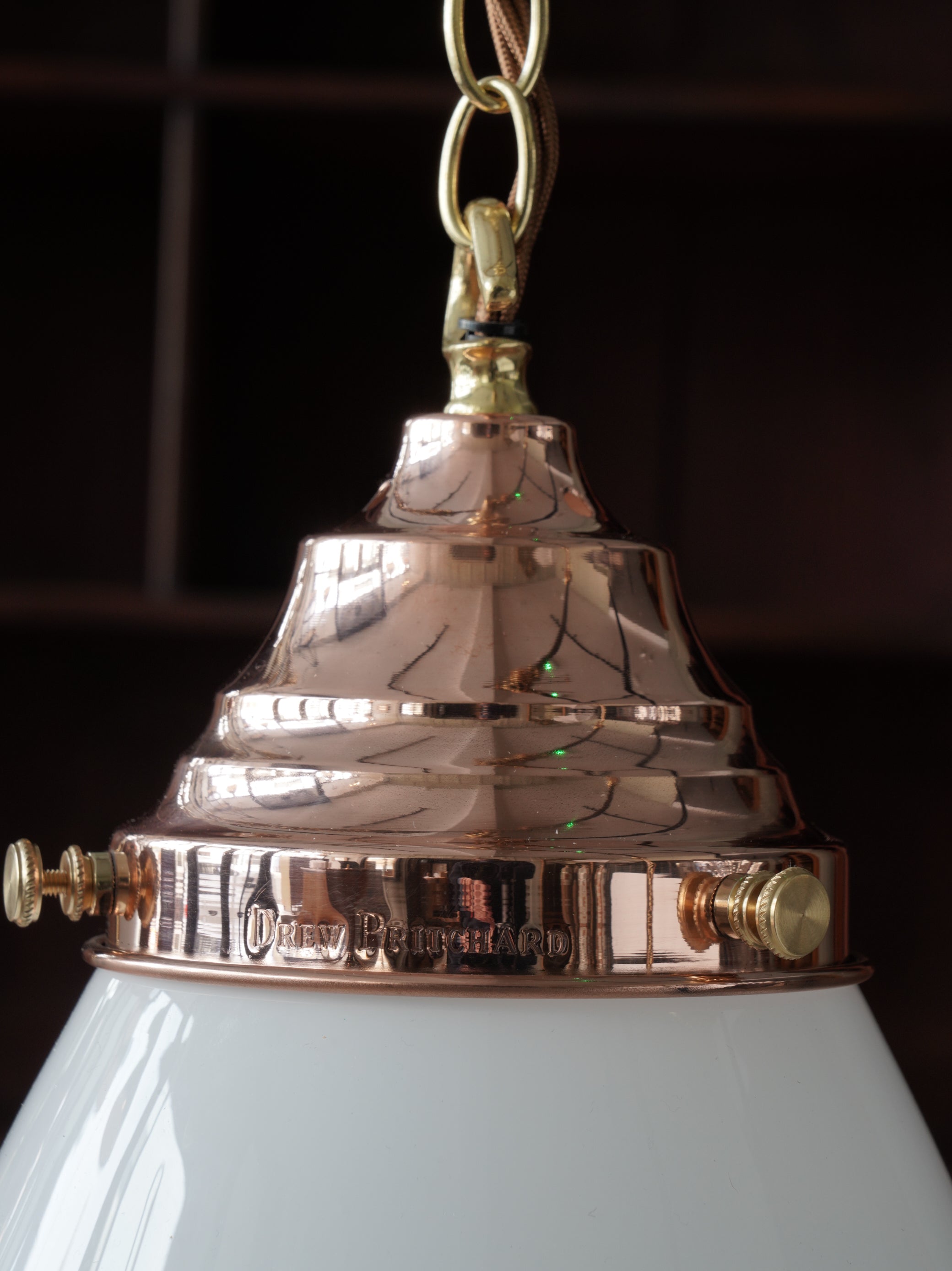 The Grace Opaline Glass Pendant Light in Polished Copper