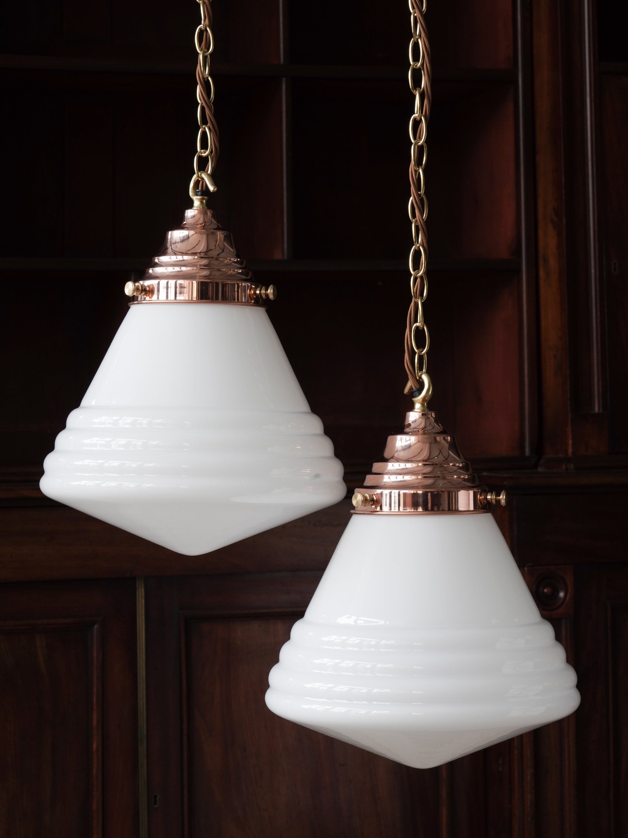 The Grace Opaline Glass Pendant Light in Polished Copper