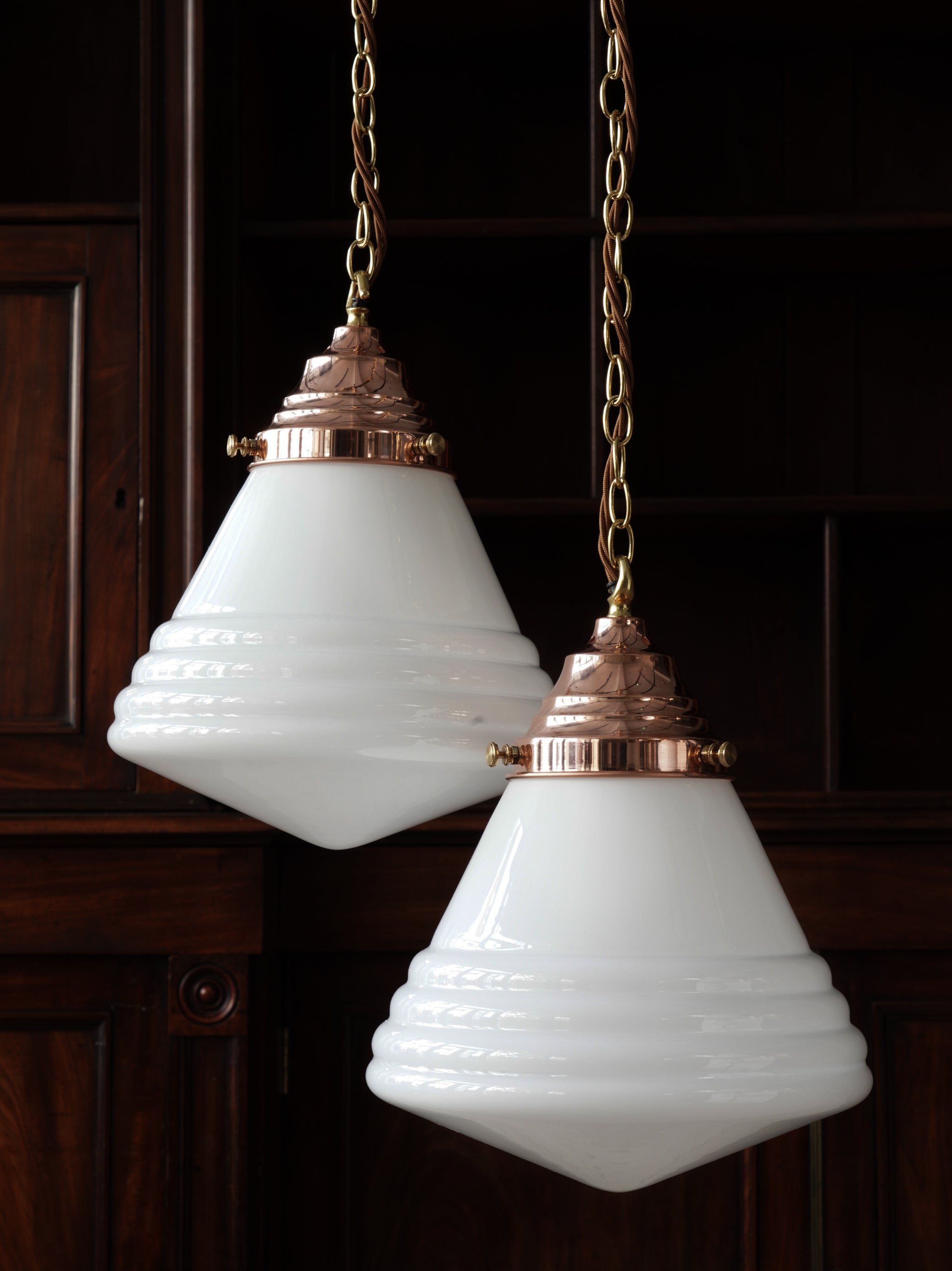 The Grace Opaline Glass Pendant Light in Polished Copper