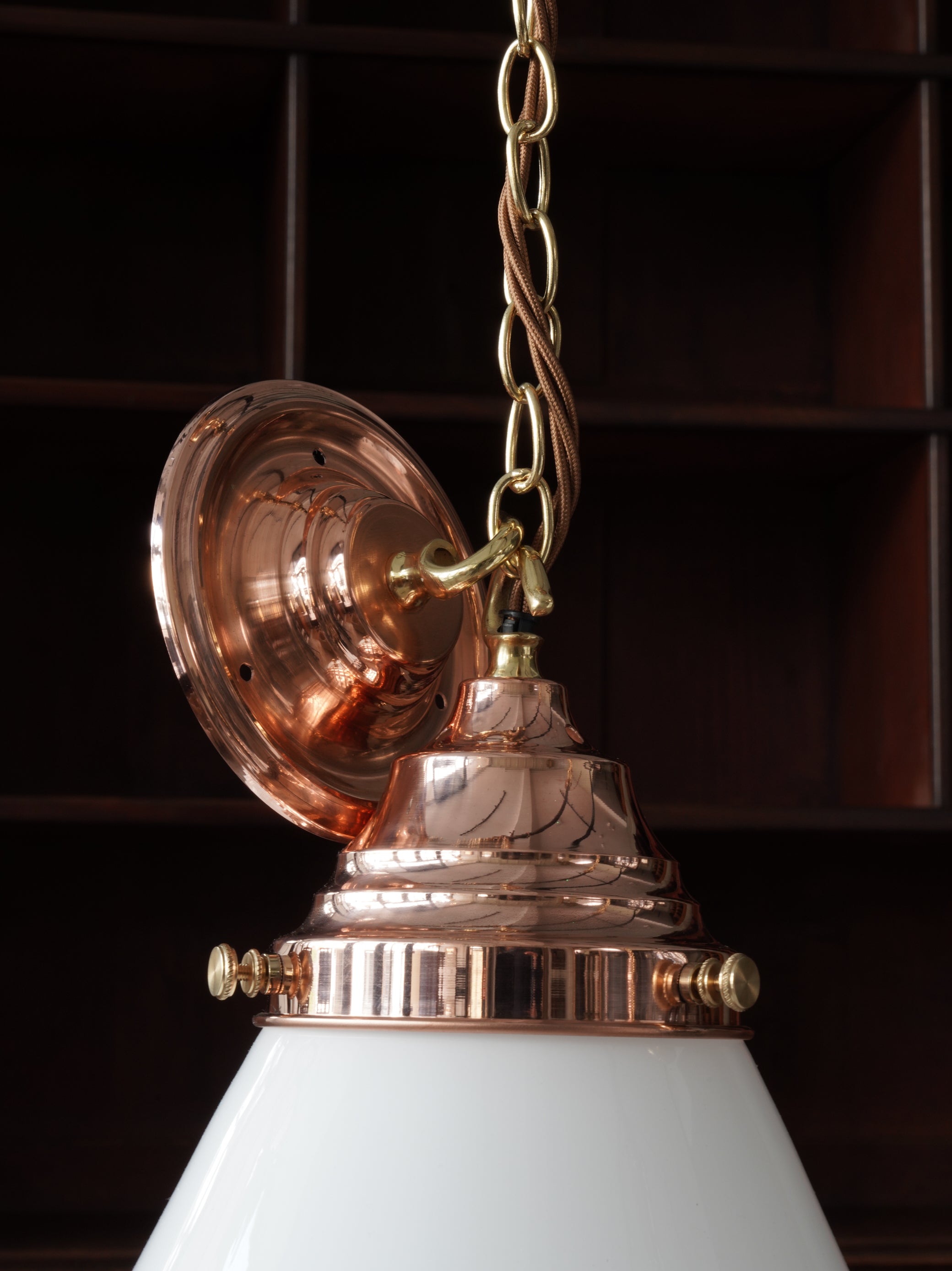 The Grace Opaline Glass Pendant Light in Polished Copper