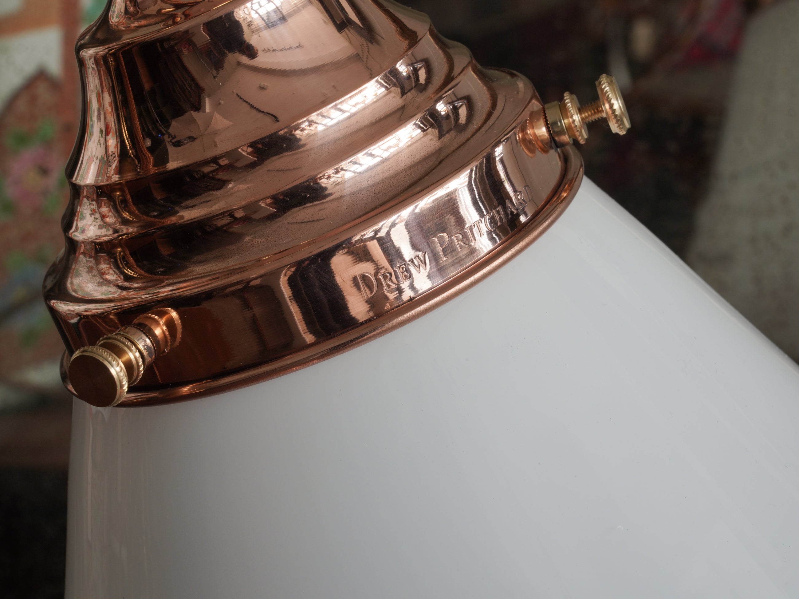 The Grace Opaline Glass Pendant Light in Polished Copper
