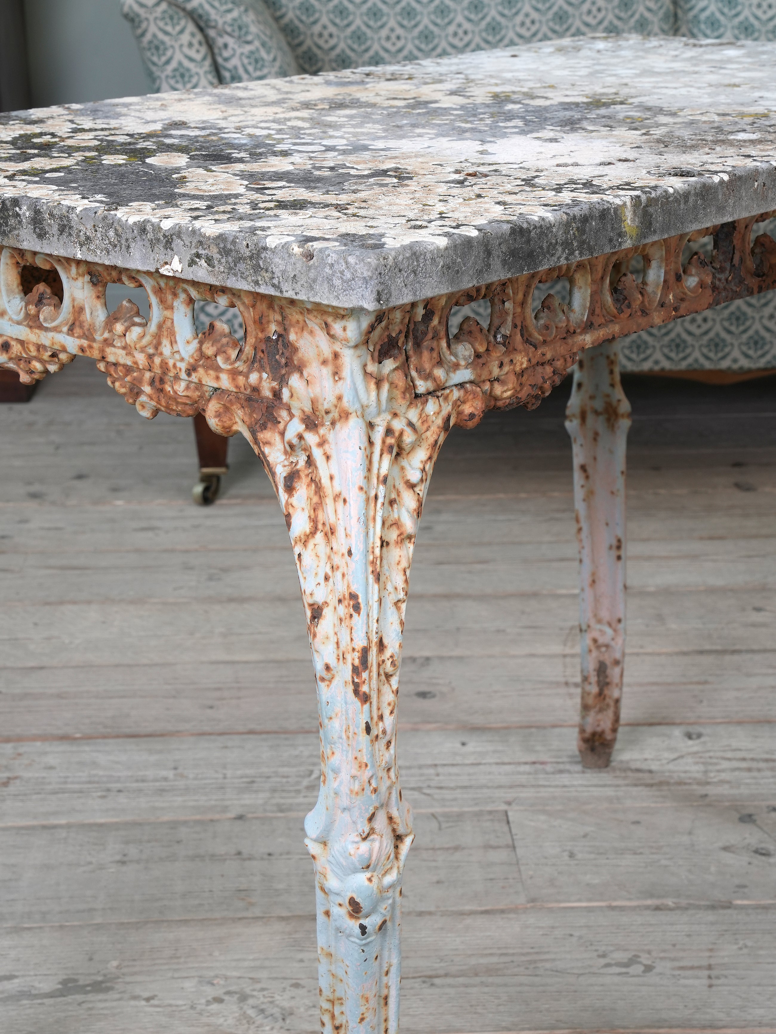 A Pair of Travertine Marble & Cast Iron Orangery Tables
