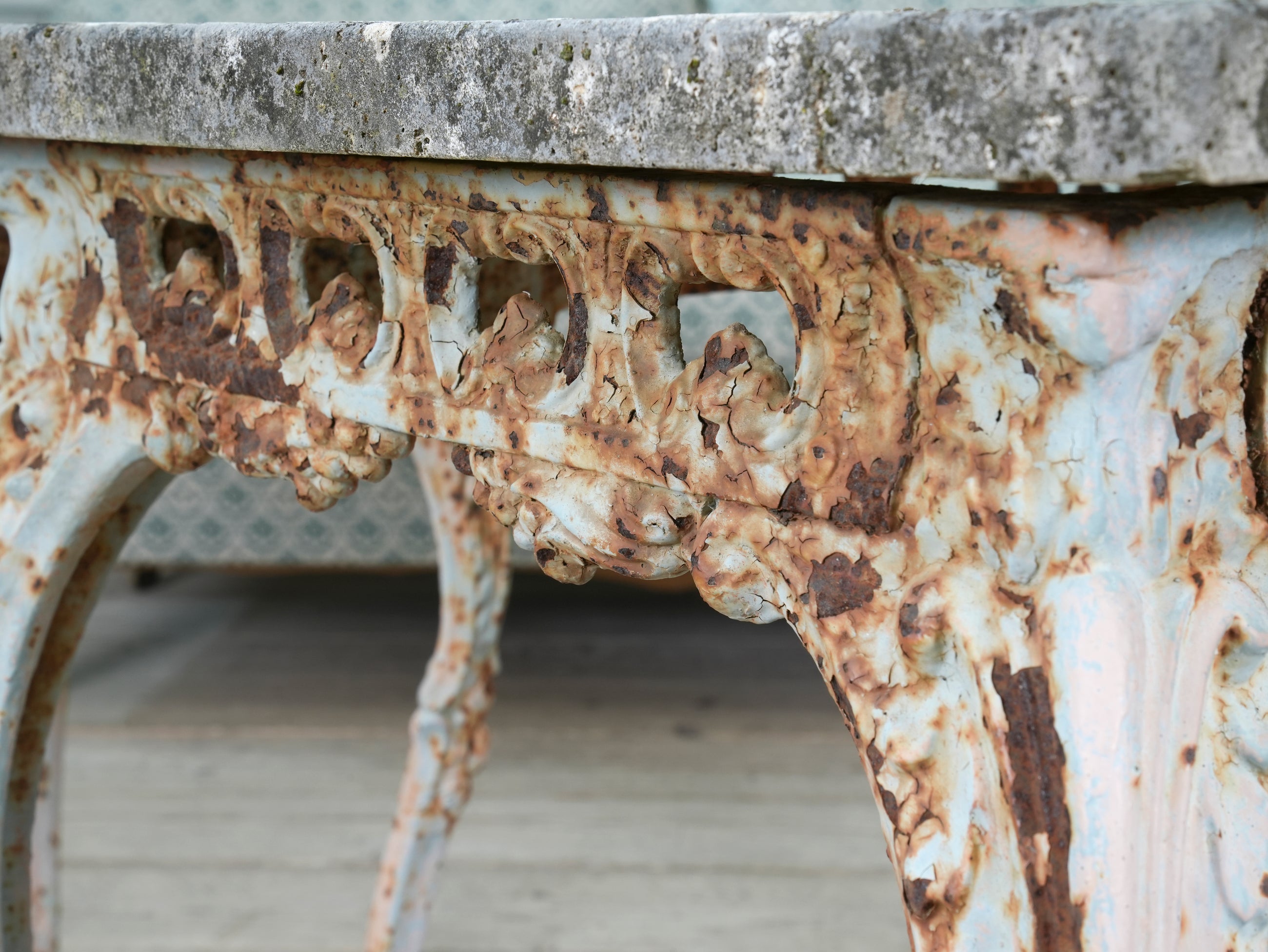 A Pair of Travertine Marble & Cast Iron Orangery Tables