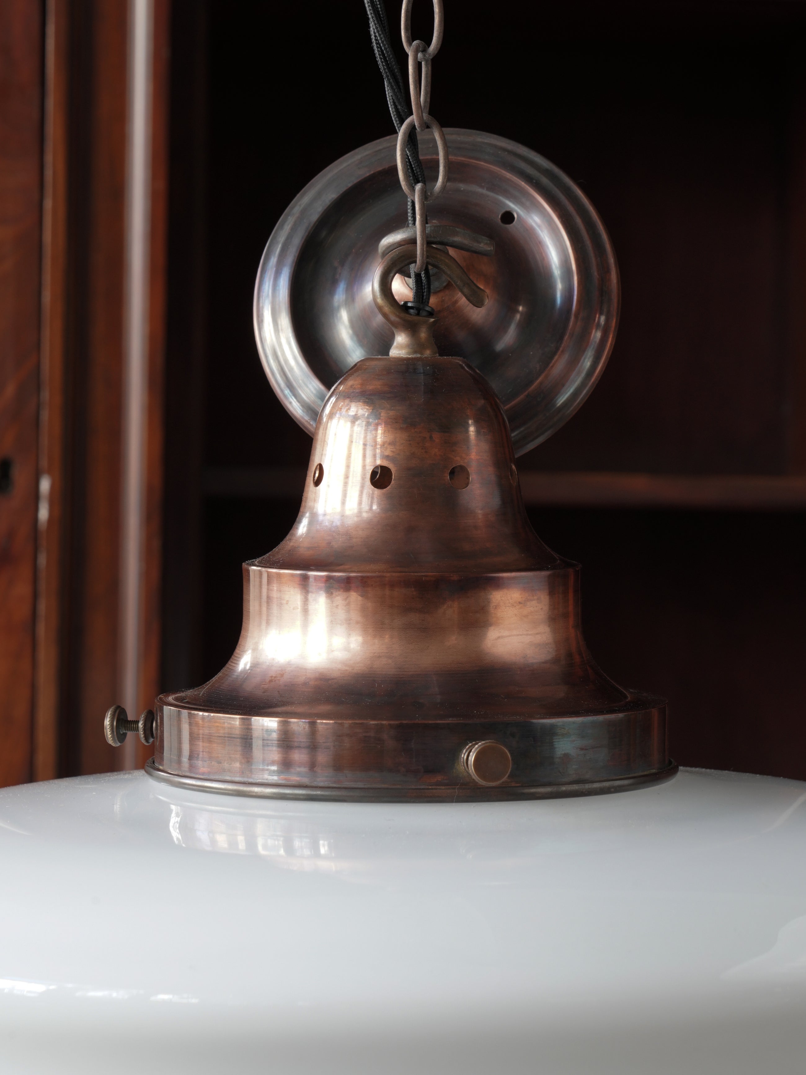 The Capel Bach Opaline Glass Pendant in Patinated Copper