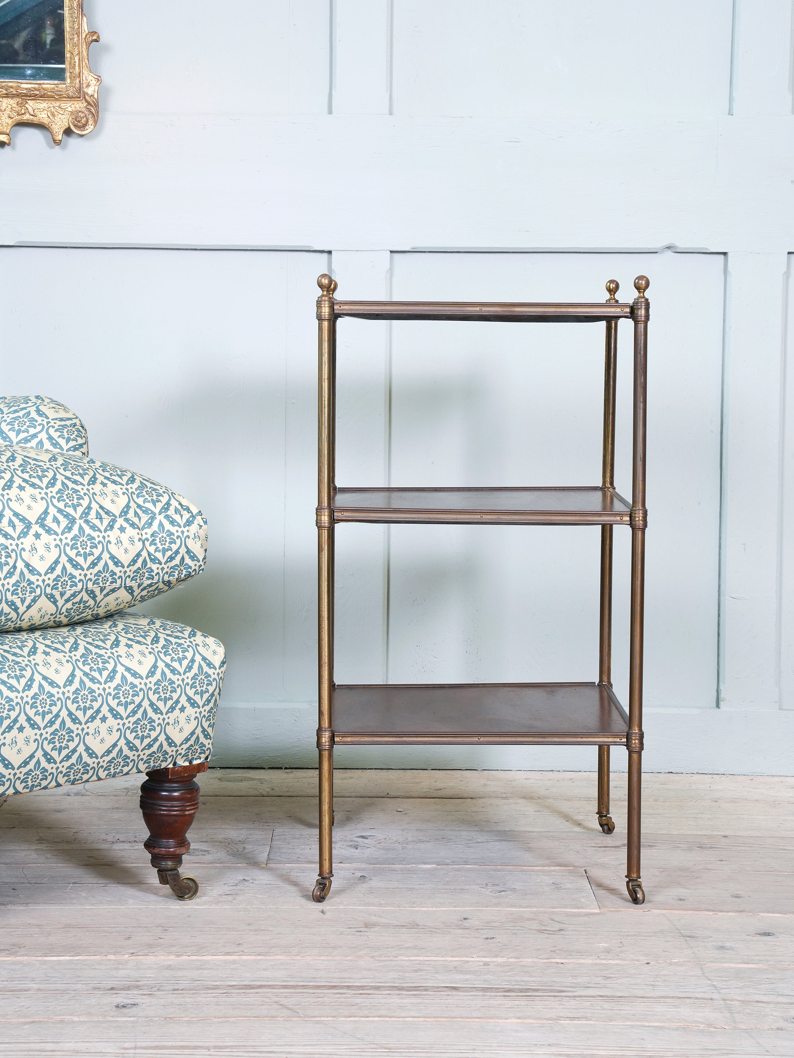 An English Gilt Brass & Mahogany Etagere