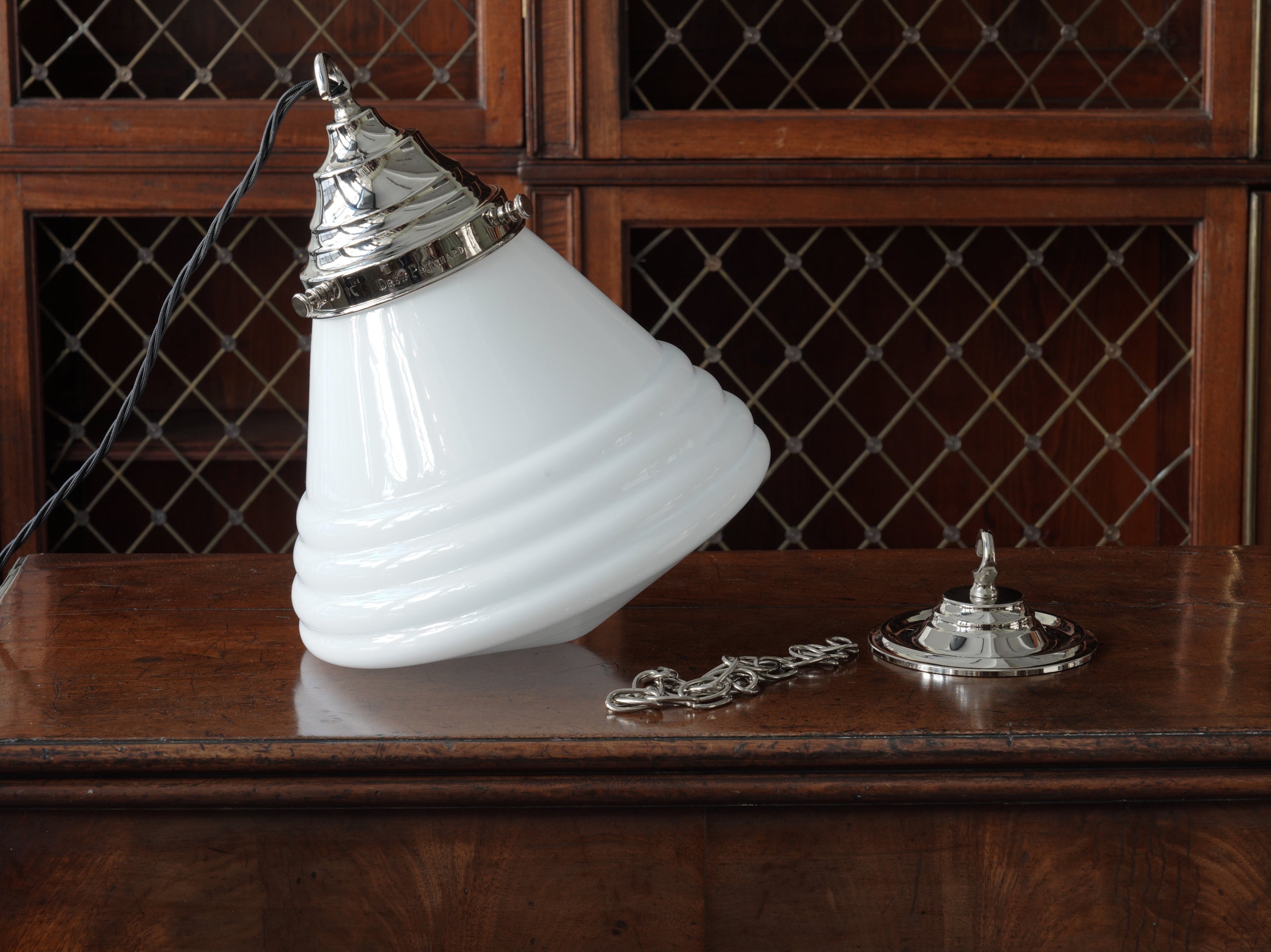 The Grace Opaline Pendant Light in Nickel
