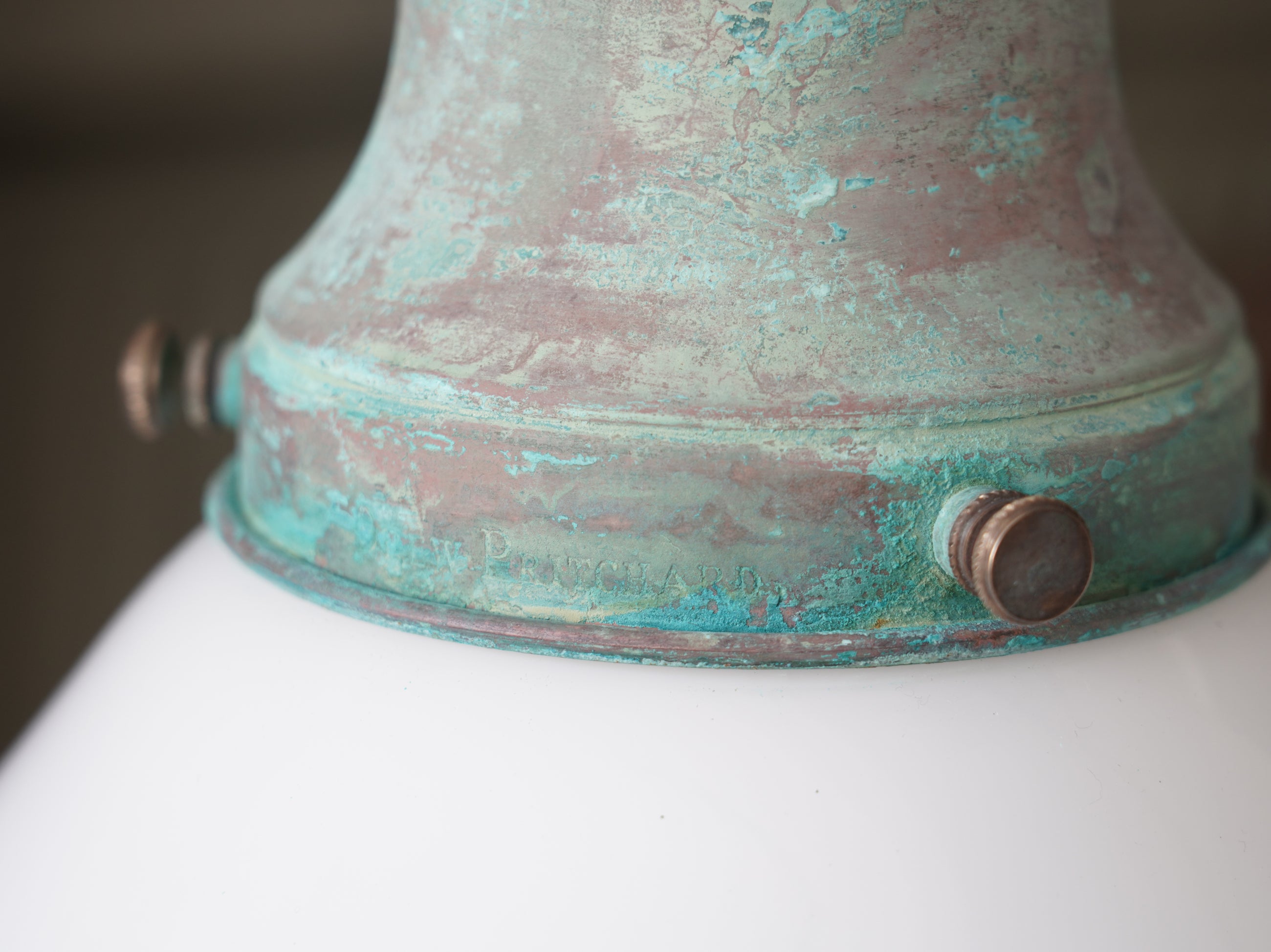 Ellis Opaline Glass Pendant Light in Verdigris