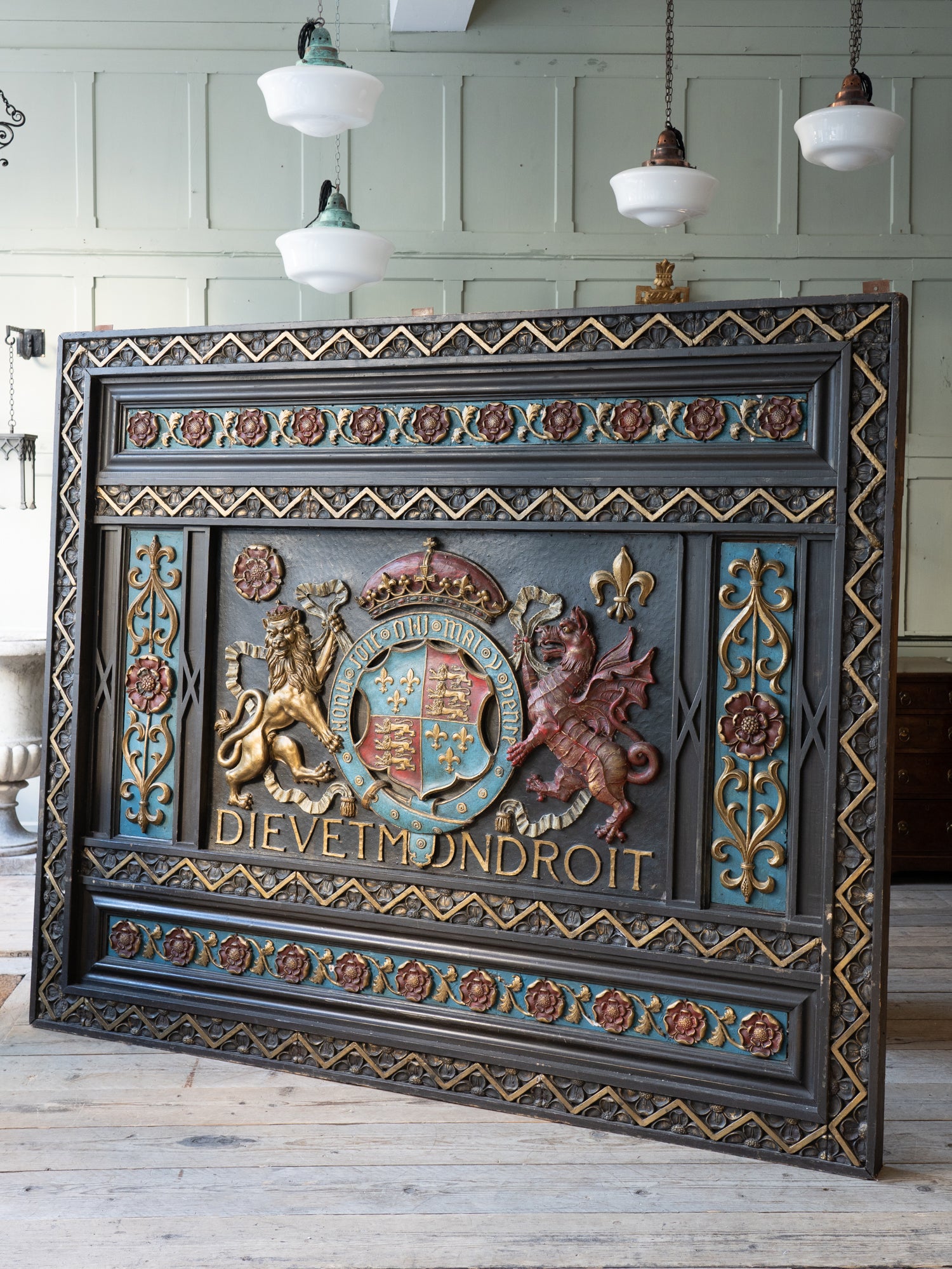 A large Plaster & Painted Timber Coat of Arms