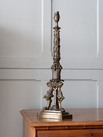 A 19th Century Gilt Brass Column Lamp