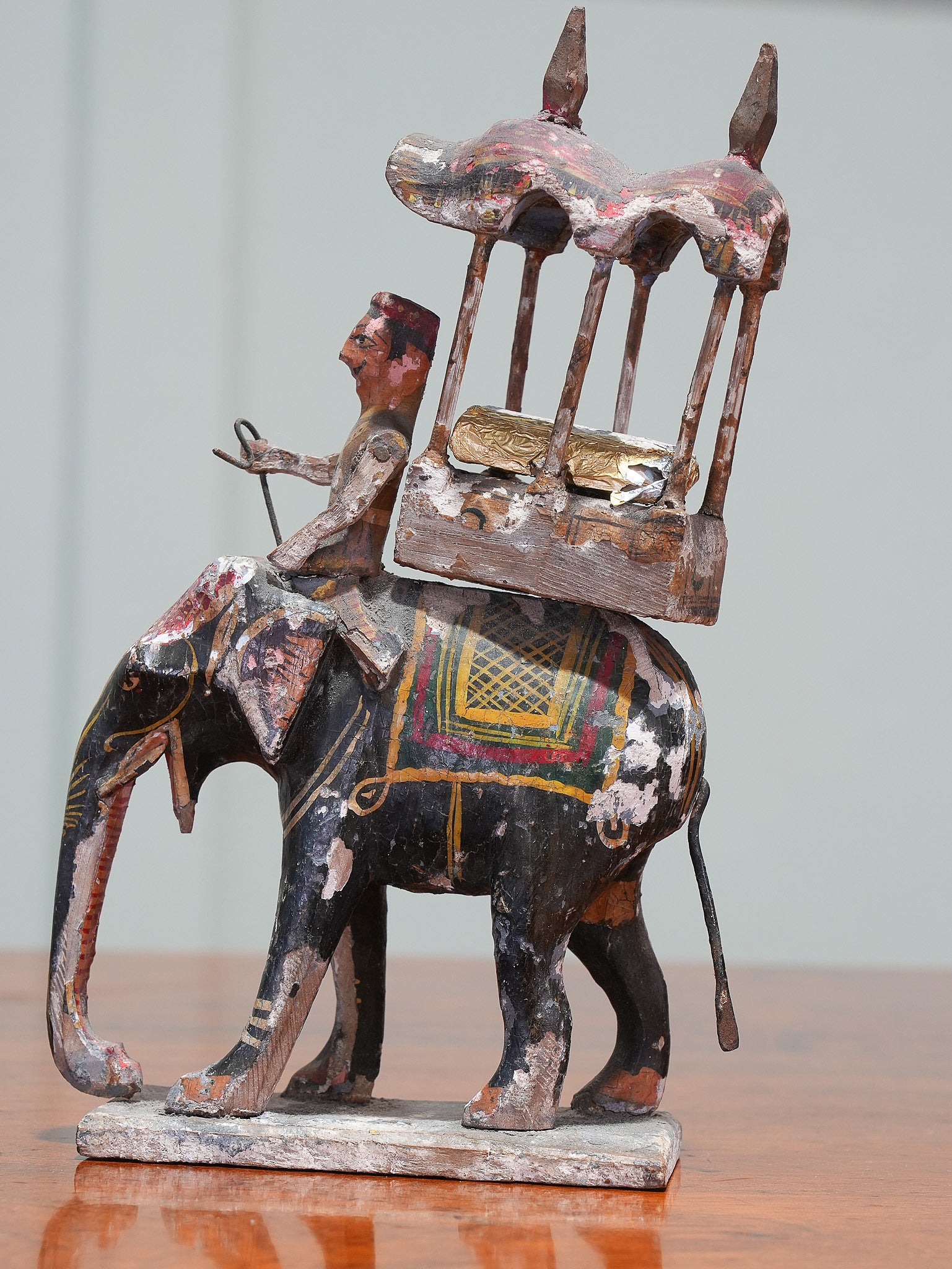 A Painted Timber & Gesso Indian Elephant Model