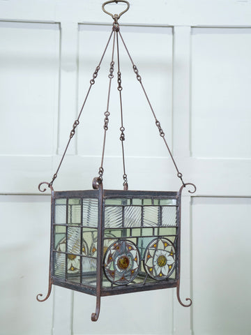 A Wrought Iron & Stained Glass Arts & Crafts Lantern