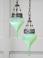 A Pair of Vaseline Glass Pendant Lights