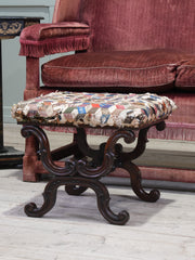 A 19th Century Rosewood Stool With Tumbling Block Silk