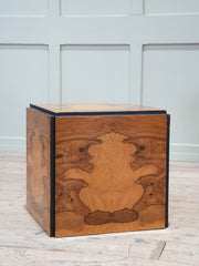 A Book matched Veneer & Ebonised Cube Pedestal Side Table