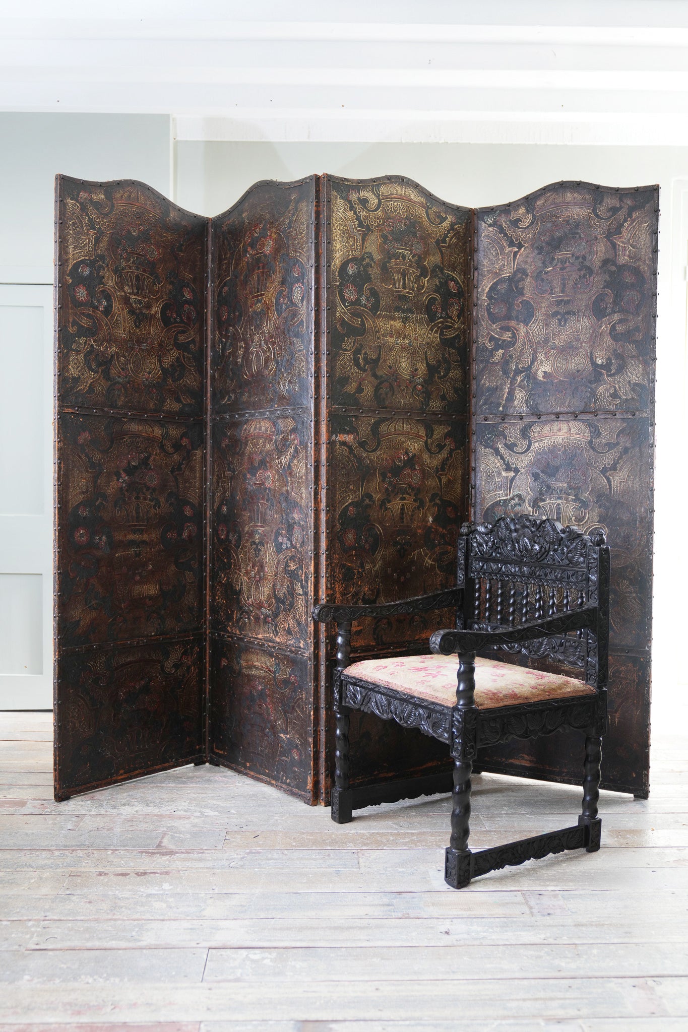An 18th Century Leather Room Screen