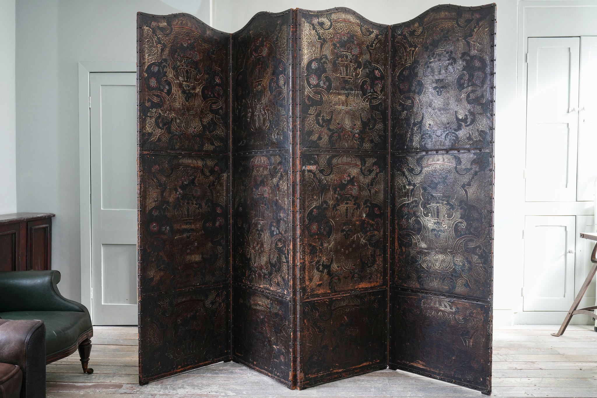 An 18th Century Leather Room Screen