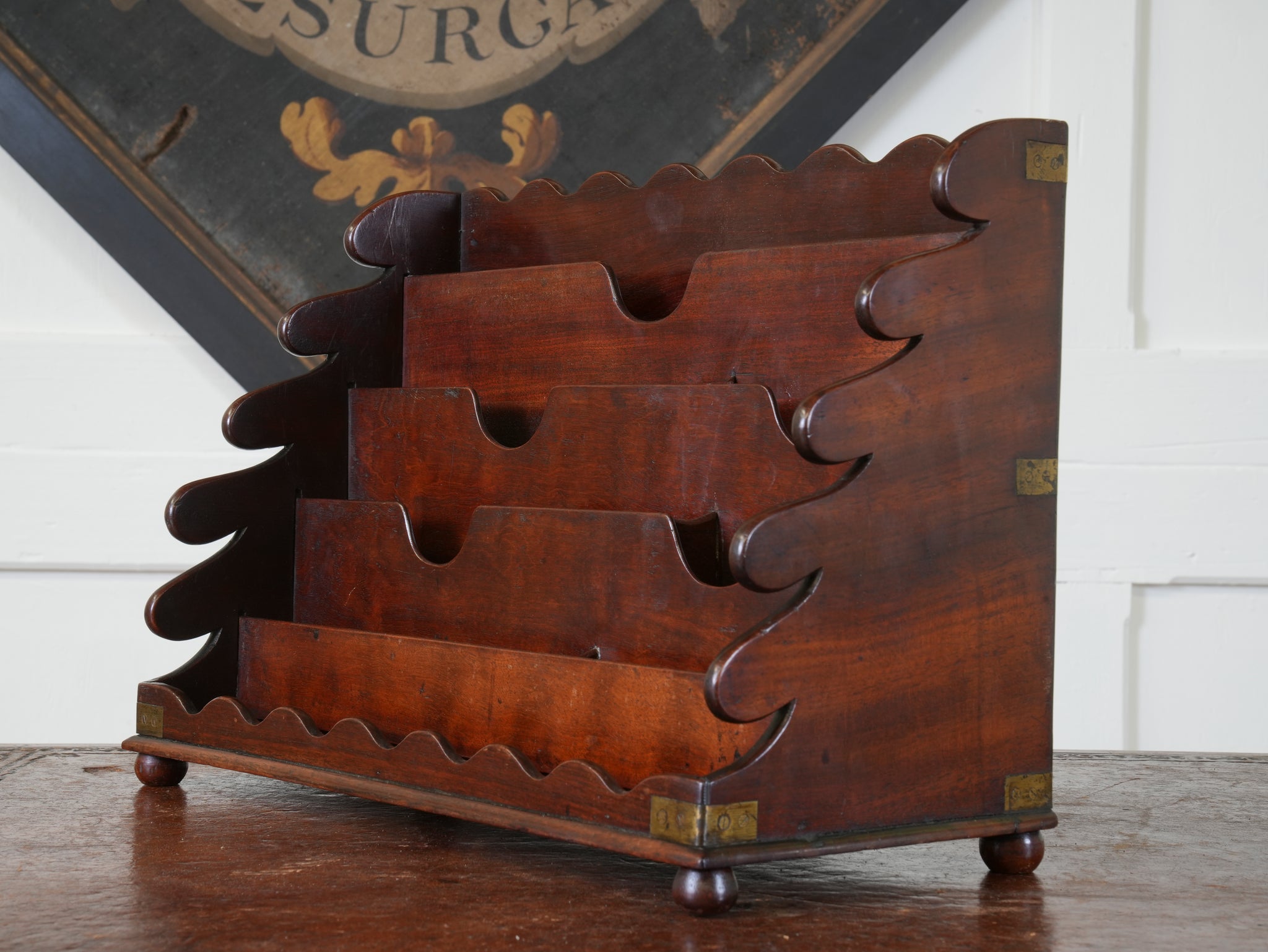 A Brass Bound Mahogany Campaign Desk Top Stationary Rack – Drew ...