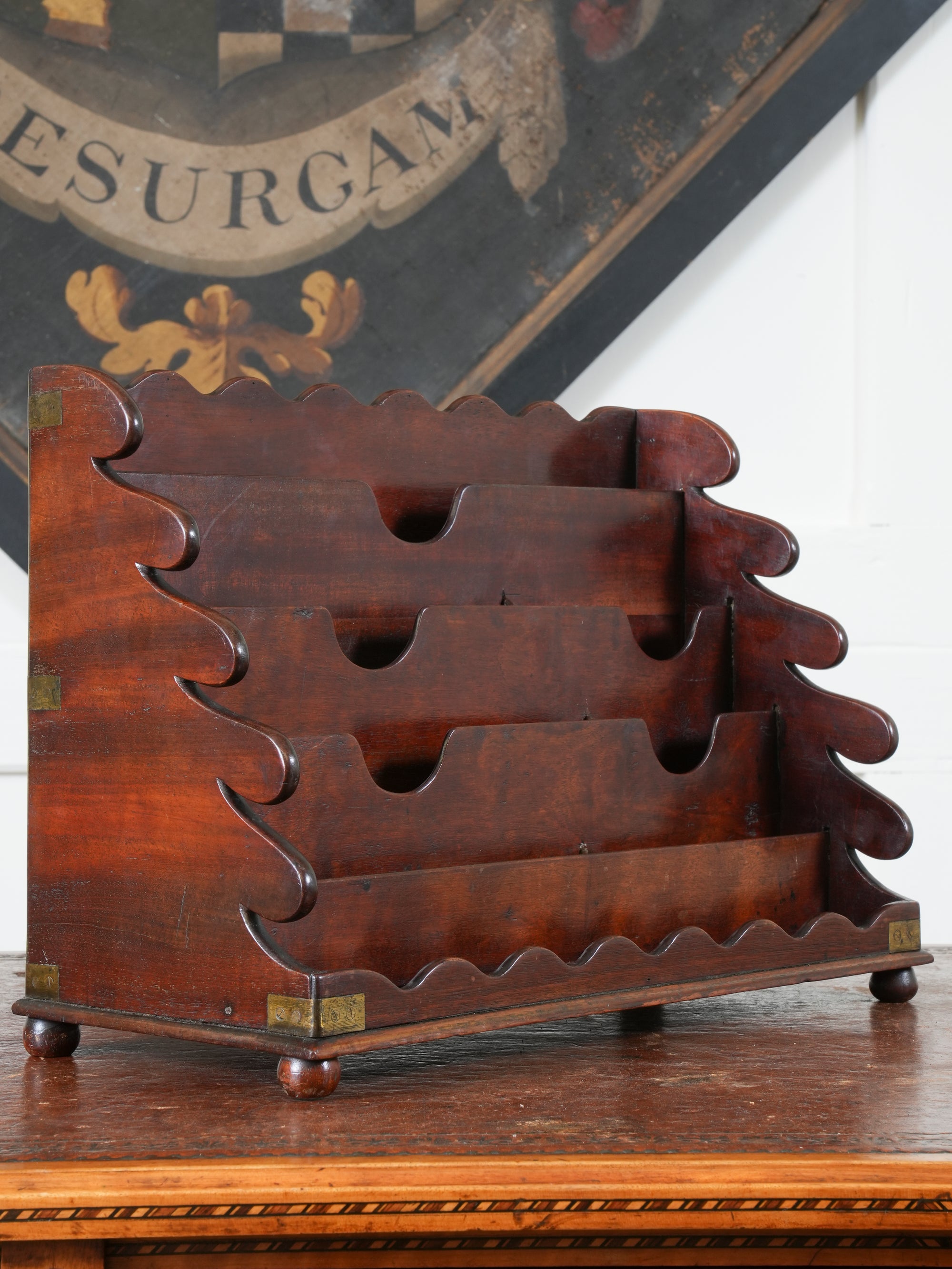 A Brass Bound Mahogany Campaign Desk Top Stationary Rack