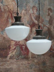 A Pair of Large Opaline Glass Pendant Lights