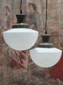 A Pair of Large Opaline Glass Pendant Lights