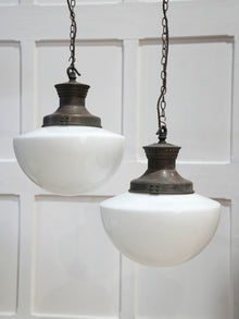 A Pair of Large Opaline Glass Pendant Lights