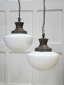A Pair of Large Opaline Glass Pendant Lights