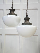 A Pair of Large Opaline Glass Pendant Lights