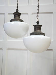 A Pair of Large Opaline Glass Pendant Lights