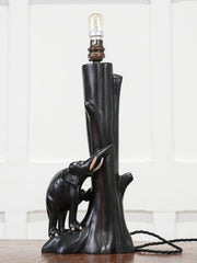 A Carved Rosewood Elephant Table Lamp