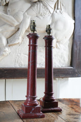 A Pair of Rosso Levanto Marble Table Lamps