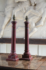 A Pair of Rosso Levanto Marble Table Lamps