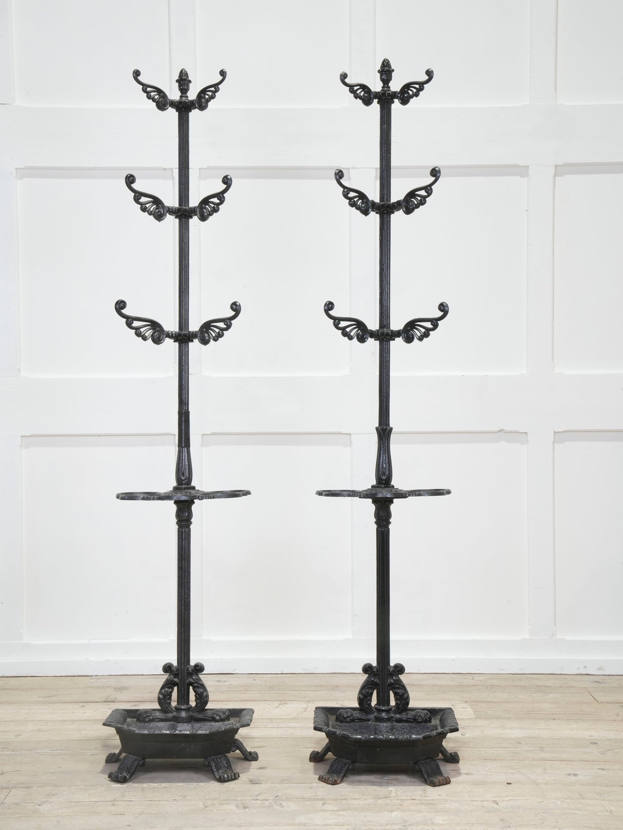 Two Late Regency Cast Iron Hat, Coat & Stick Stands
