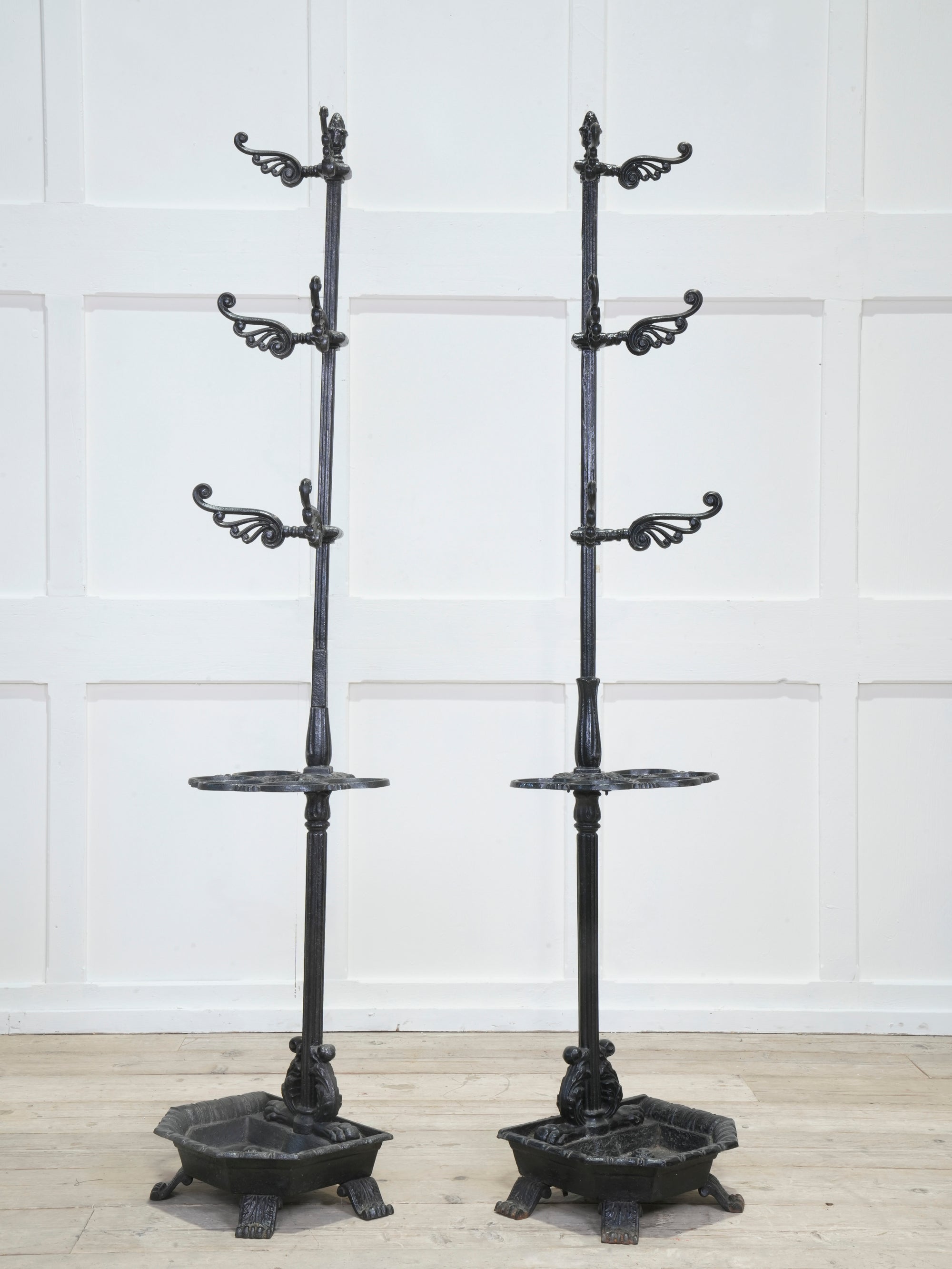 Two Late Regency Cast Iron Hat, Coat & Stick Stands