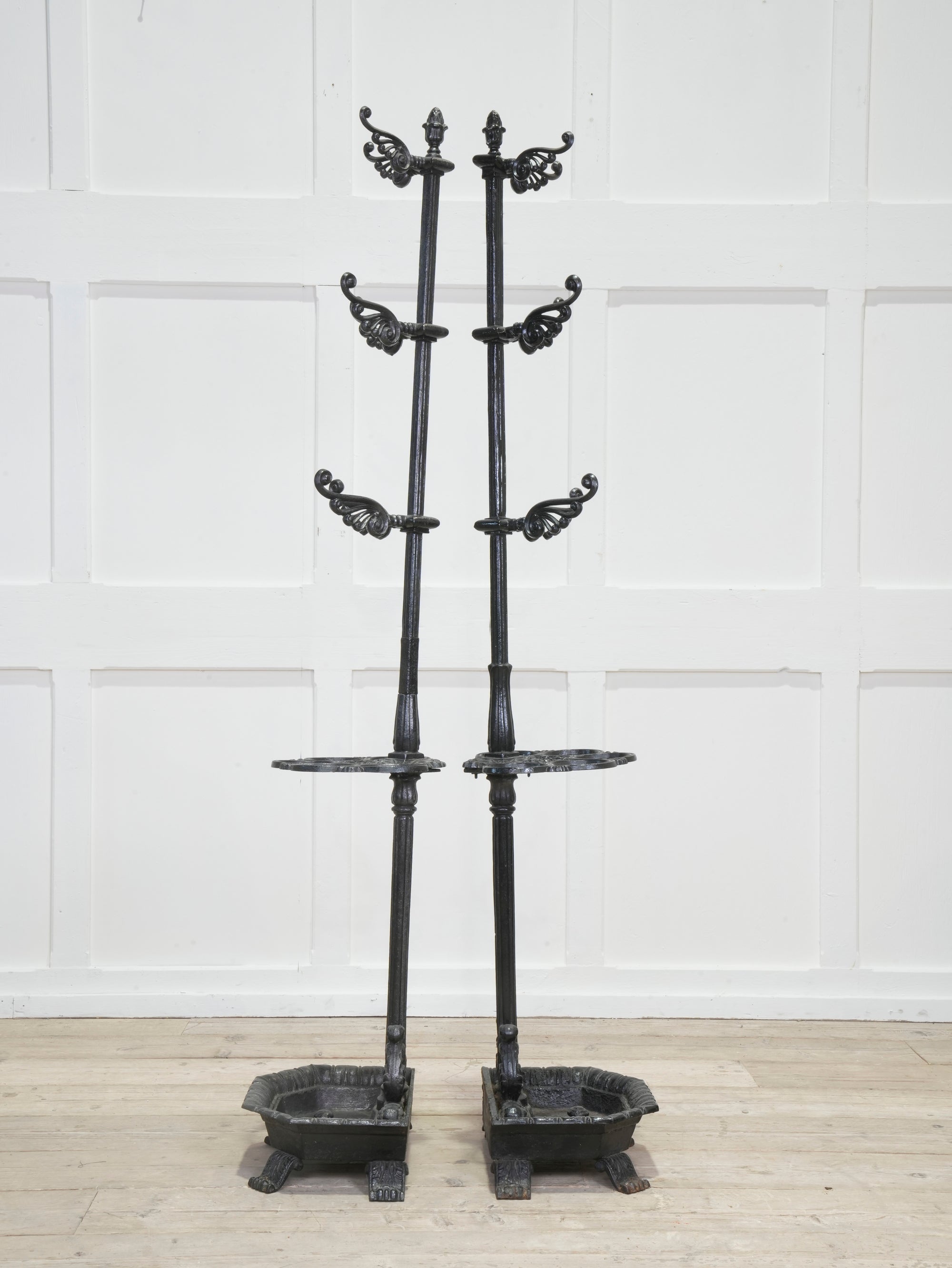 Two Late Regency Cast Iron Hat, Coat & Stick Stands
