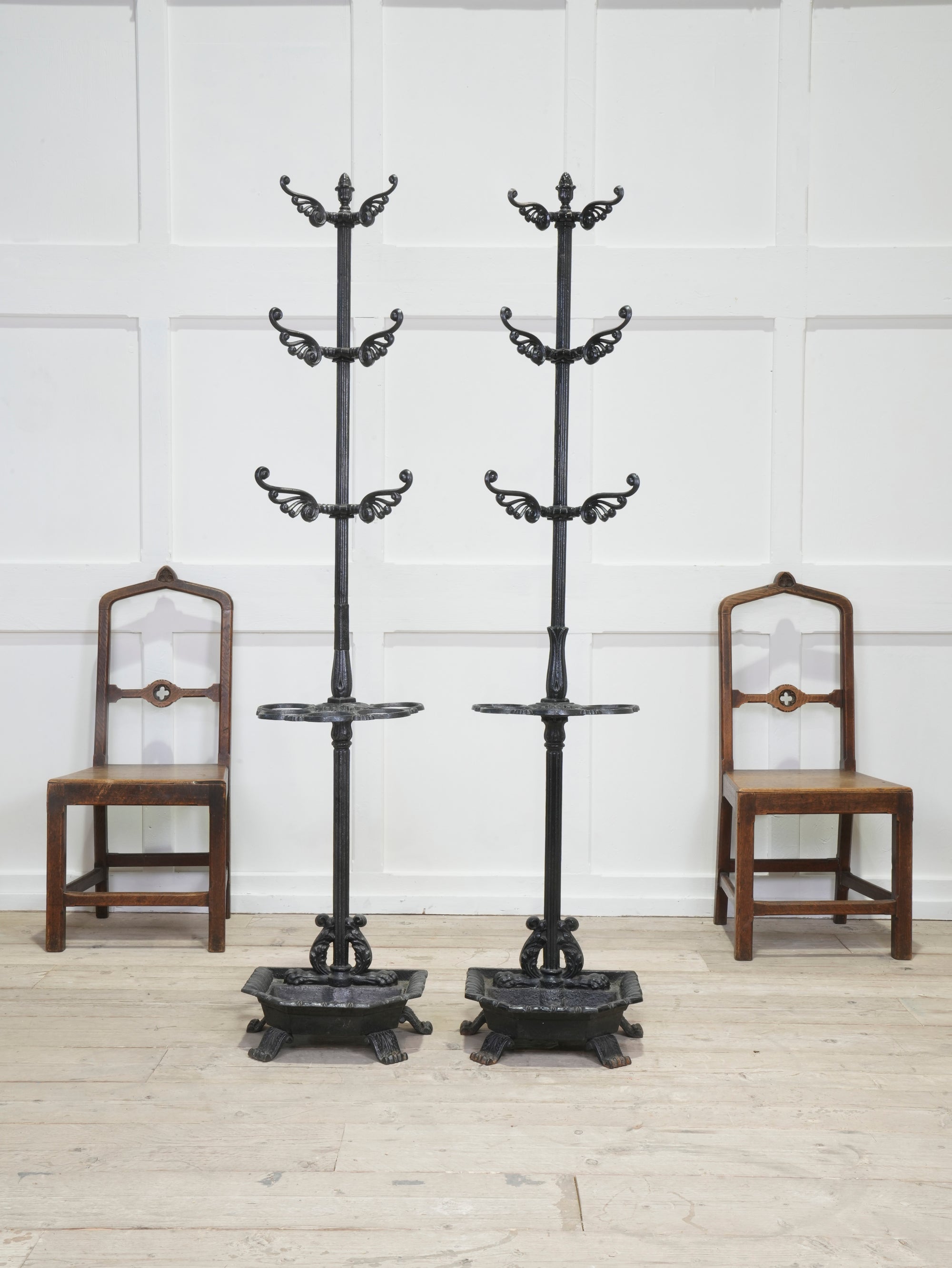 Two Late Regency Cast Iron Hat, Coat & Stick Stands