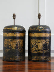 A Pair of Early 19th Century Toleware Tea Caddy Table Lamps