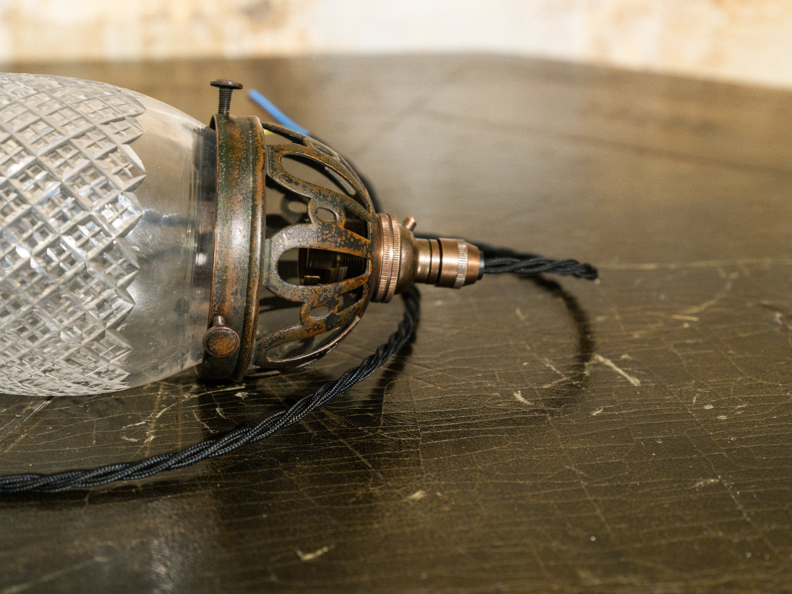 A Single Cut Glass Pendant Light